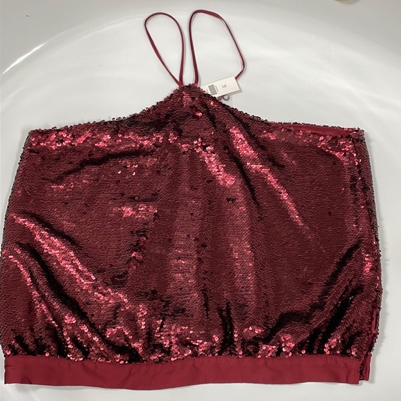 Anthropologie NEW with tags Burgundy Sequin Halter top . SZ XL - Picture 6 of 6